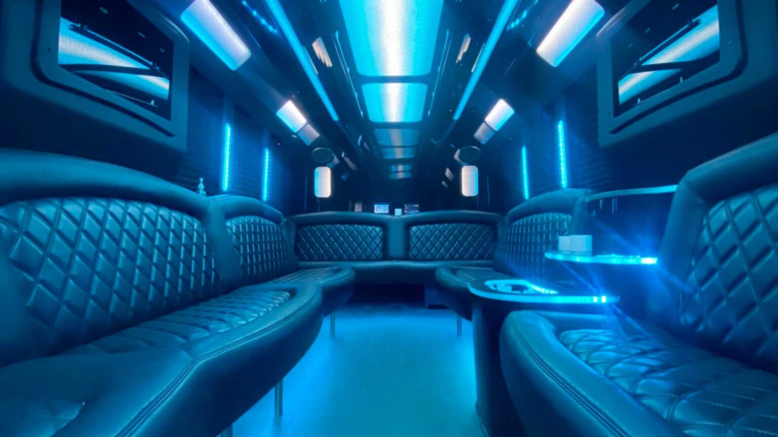 Party bus lounge lighting for night rentals