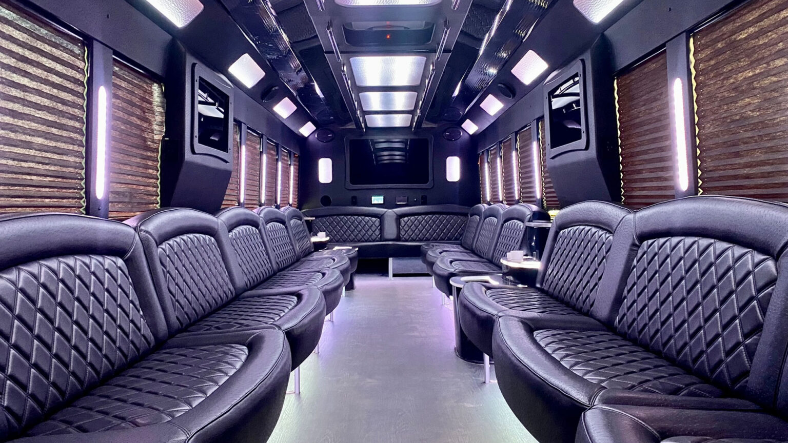 Party bus bench seating for a Chicago group