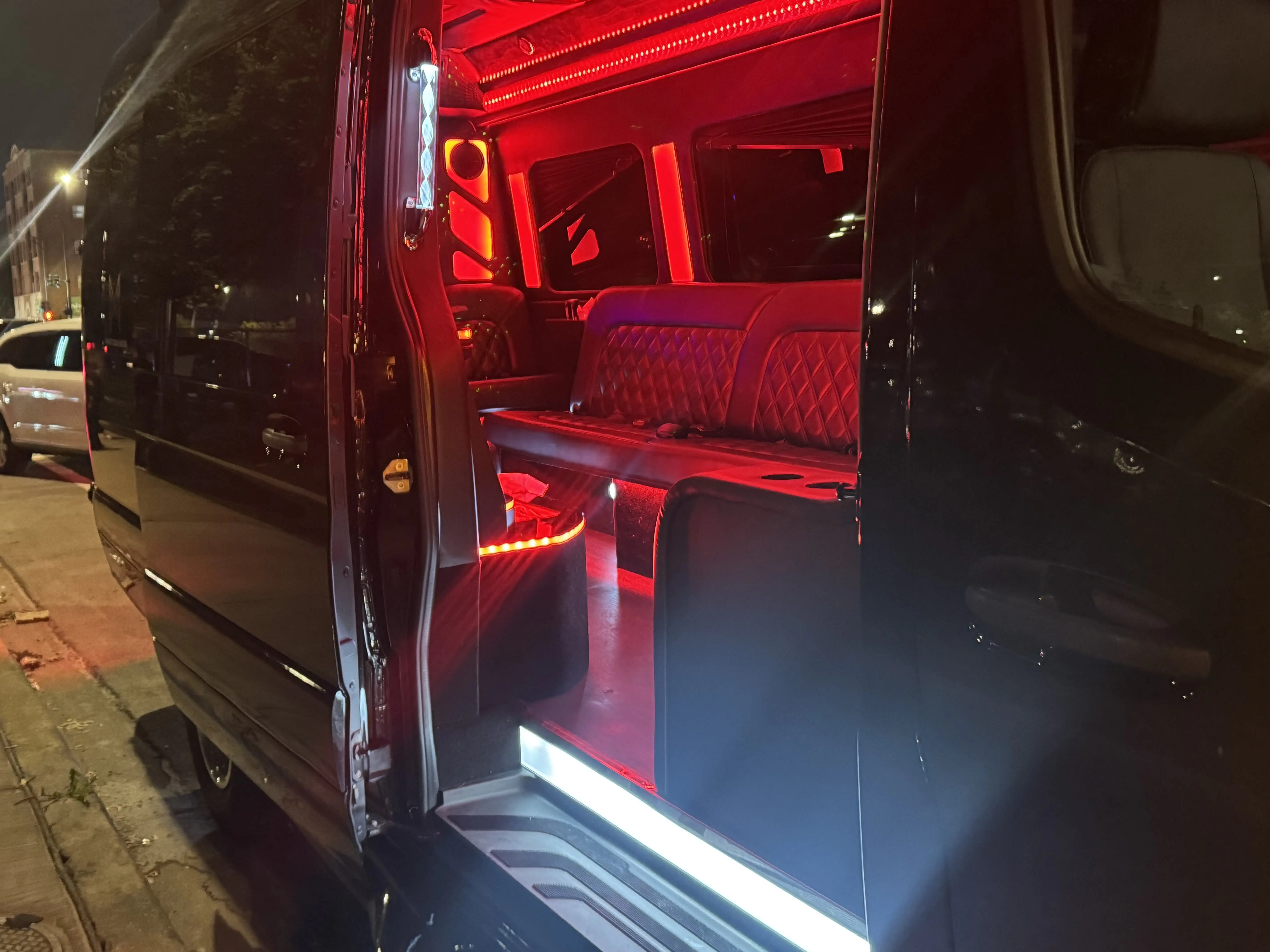 Interior lights on the 15-passenger Chicago party bus